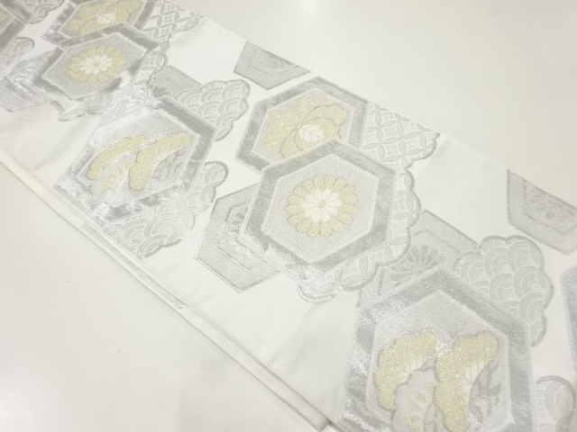JAPANESE KIMONO / ANTIQUE FUKURO OBI / SILK / WOVEN KIKKO PATTERN
